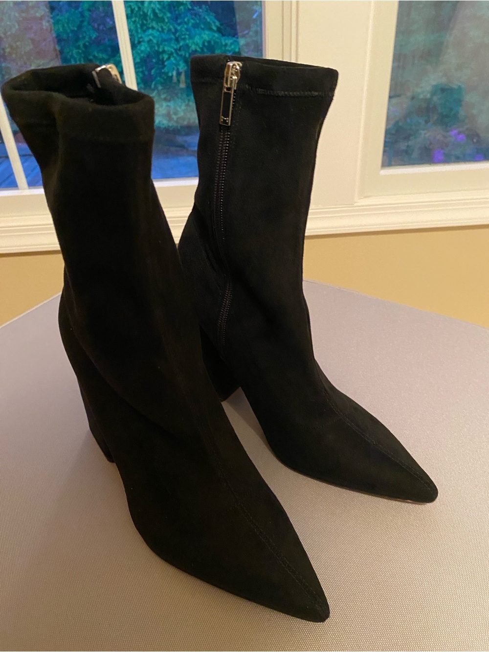 Marc Fisher - The “Larry” Black Suede Pointed-Toe Sock Bootie Sz 7